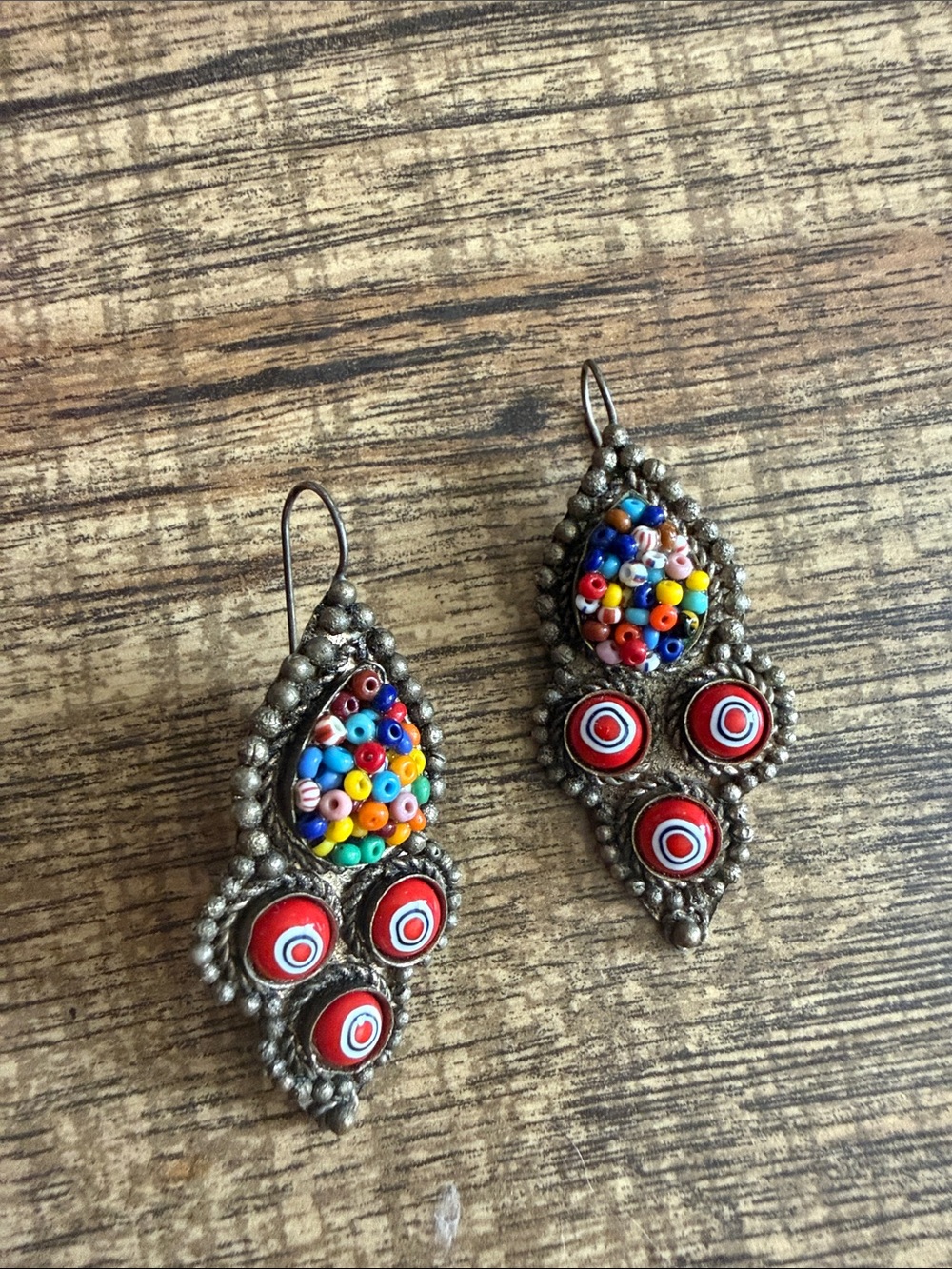 Vintage mosaic funky colored beaded dangle earrings